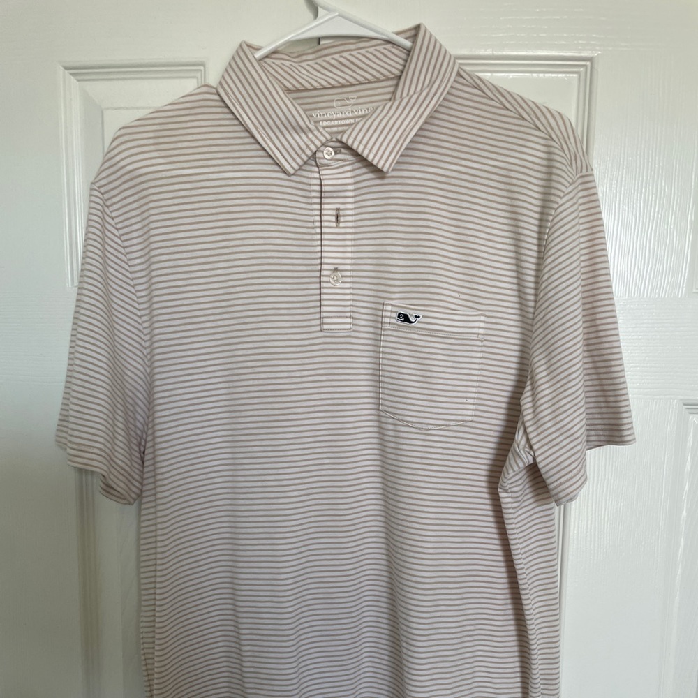 Tan Striped Vineyard Vines Edgartown Polo